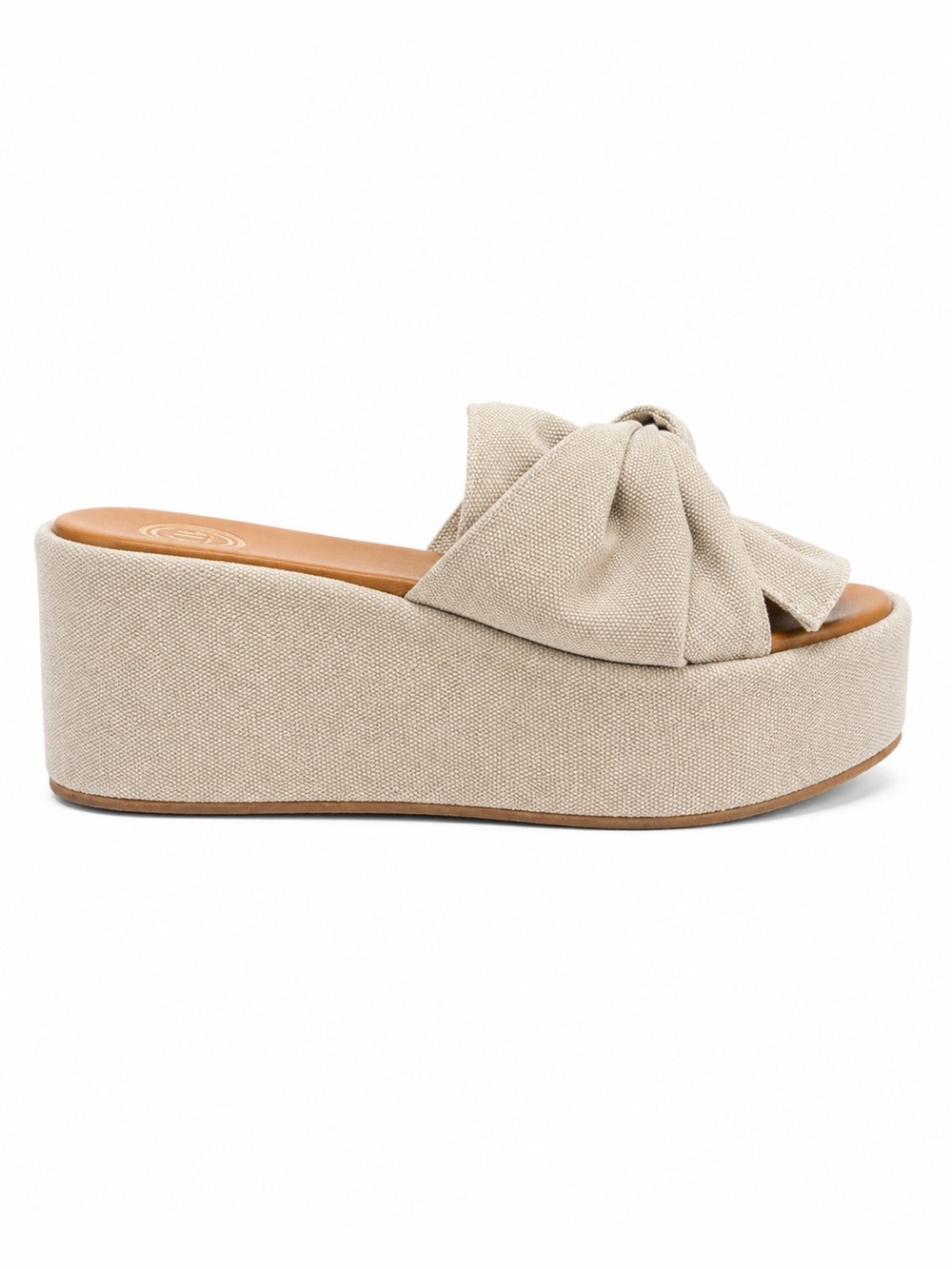Made in Italy Camilla Benedetti Knotted Canvas Platform Slide — Sand